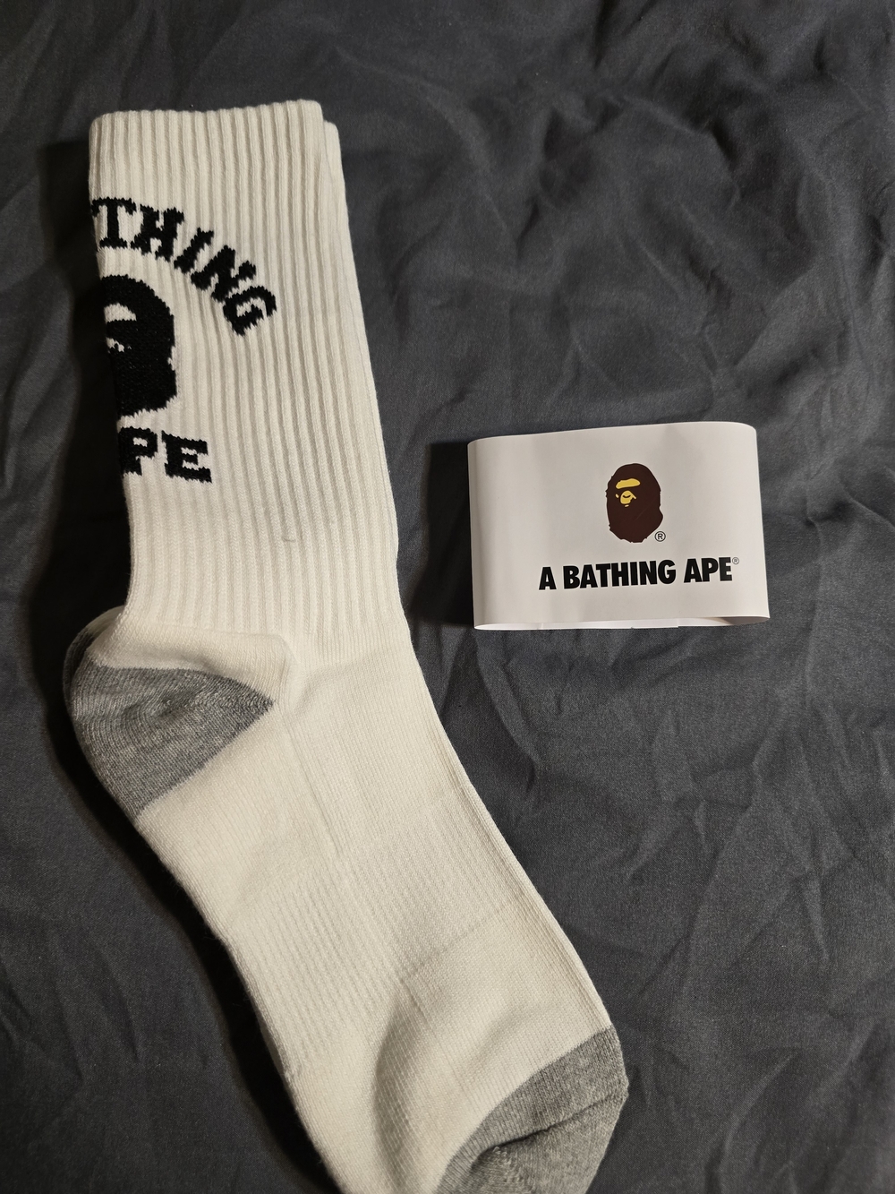 Bape White & Gray Logo Crew Socks